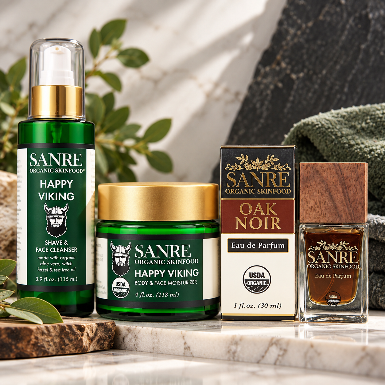 SanRe Happy Viking men's skincare and Oak Noir fragrance gift set